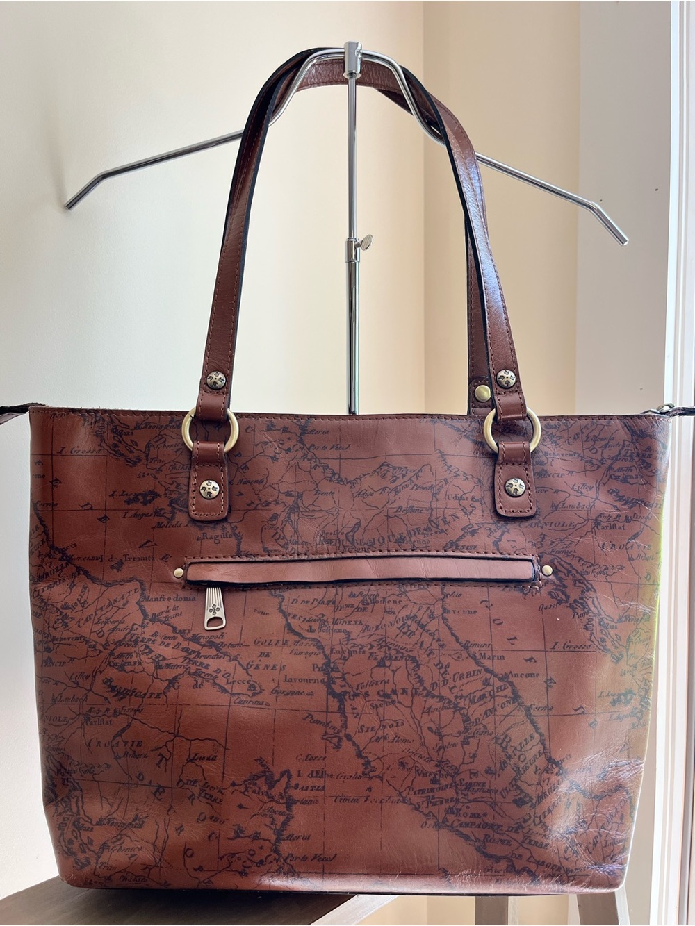 Patricia Nash Brown Map-Print Tote with Front Zip